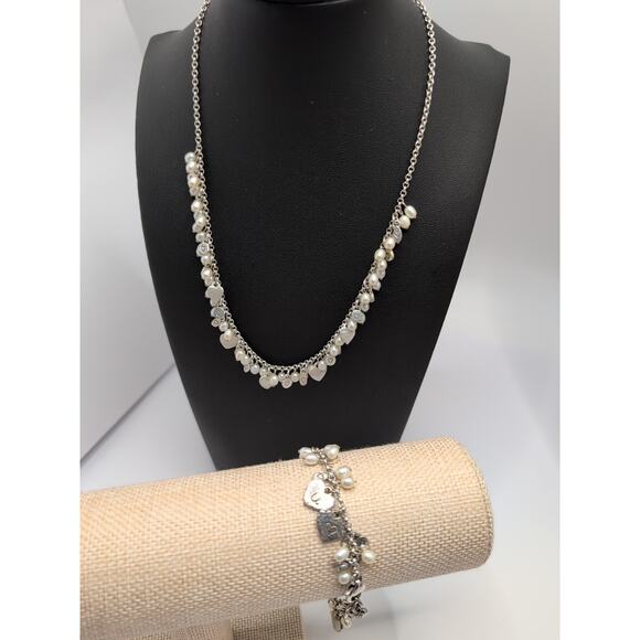 Brighton I Love You Retired Necklace Bracelet Set Pearl Hearts Charms - Picture 1 of 7